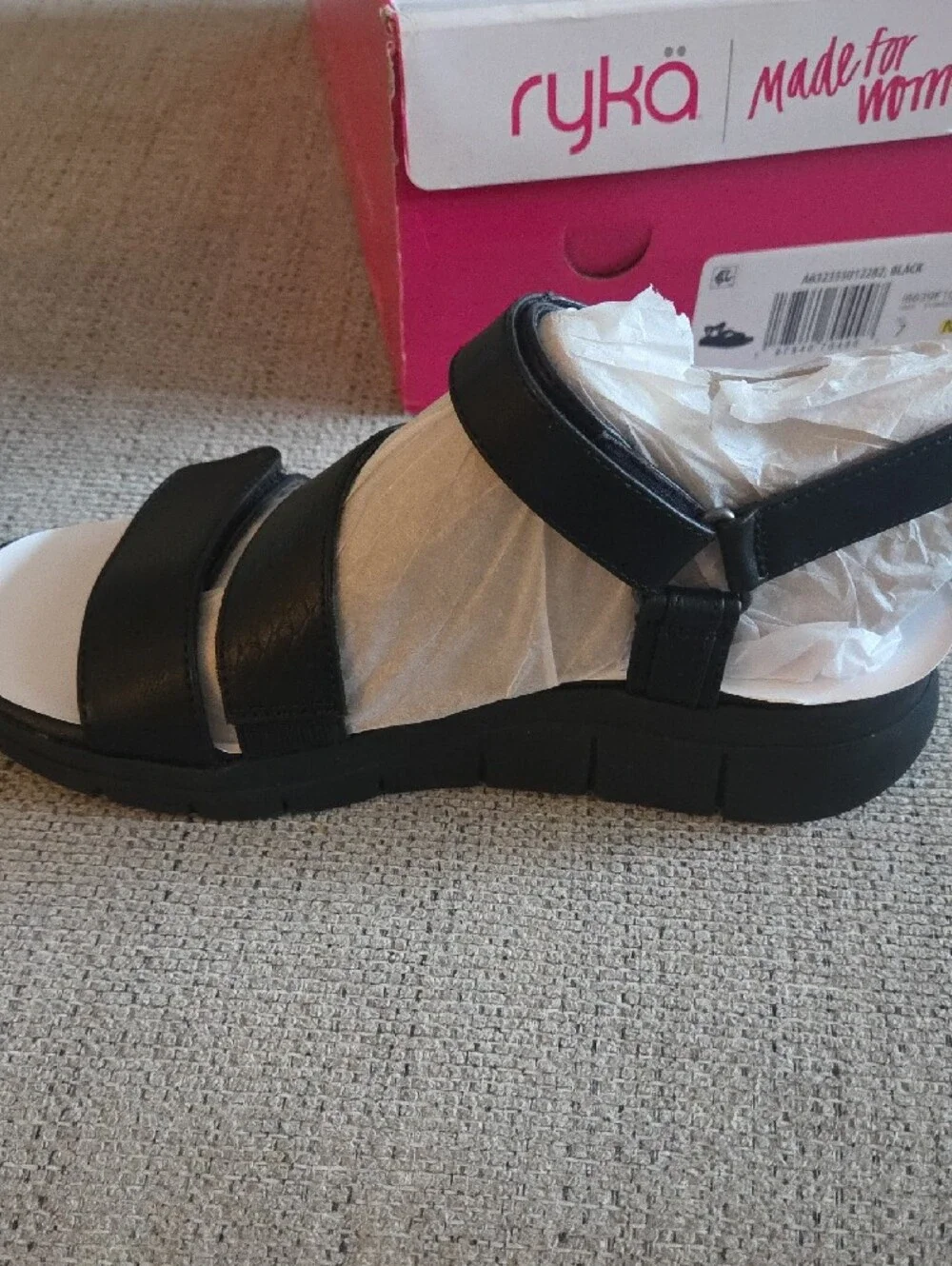 Ryka Black Triple-Strap Platform Sandals 7